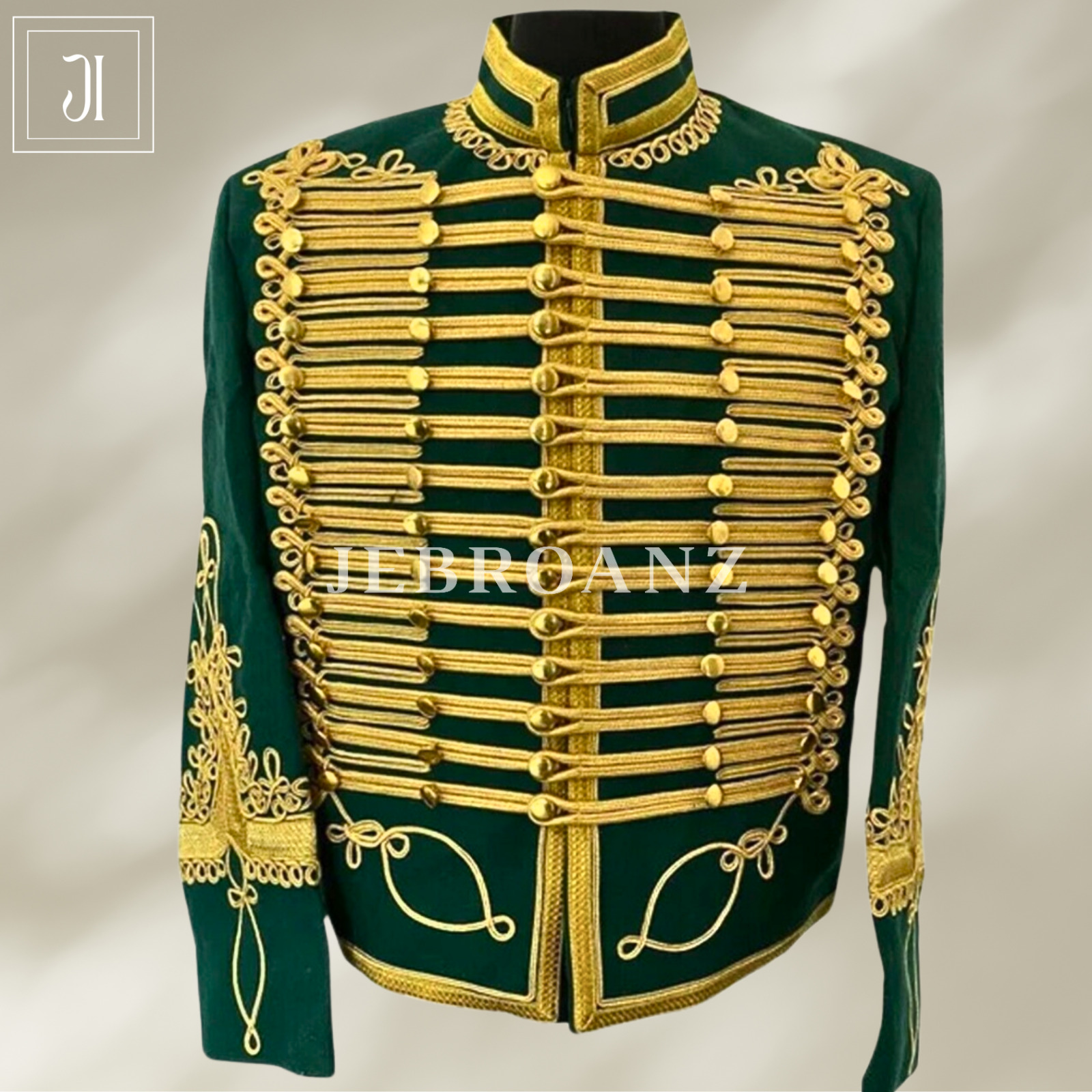 Green Napoleonic Hussar Jacket Miltary Style Steampunk Jimmi Hendrix Jacket