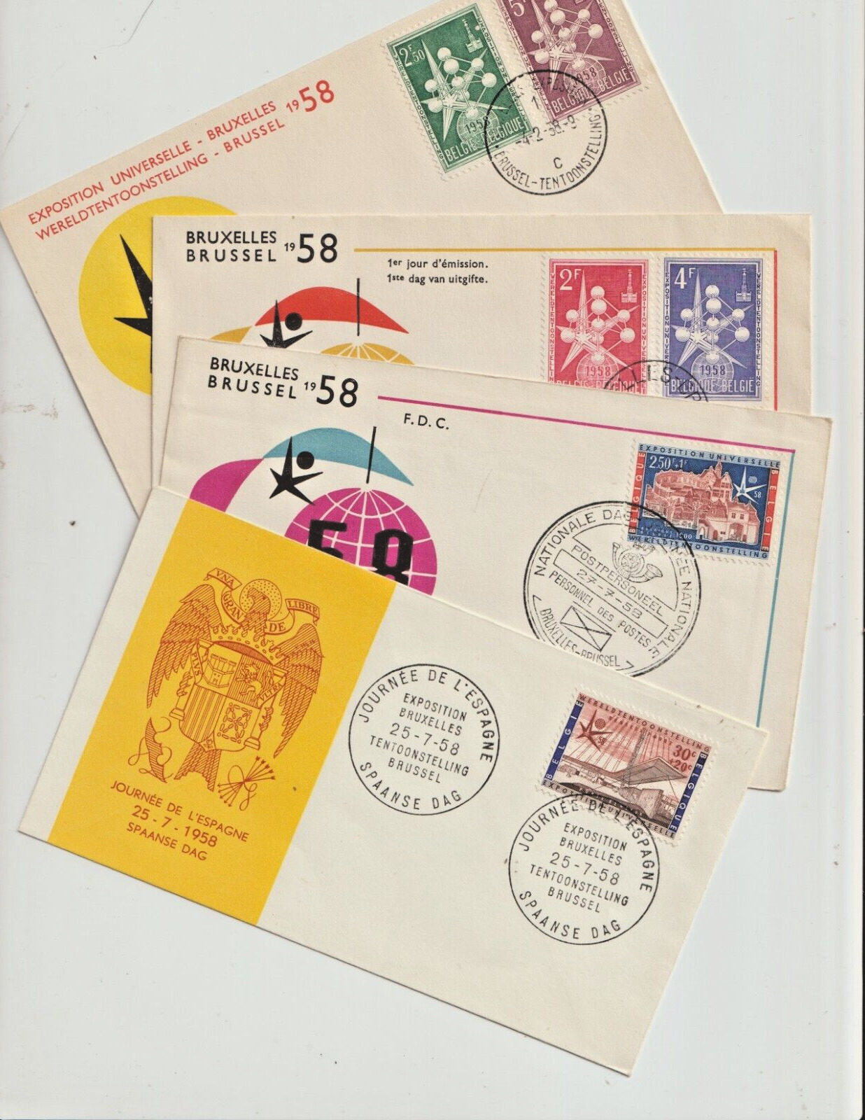 Belgium 1958 Brussels Exposition World's Fair FDC, Event Collection 4 Different