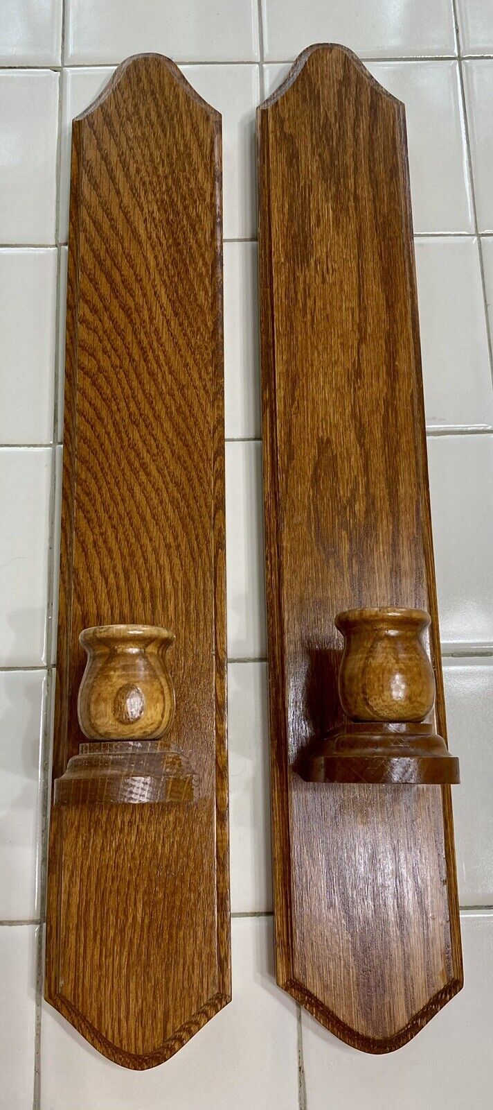 Pair Of Handmade Wooden Mountable Candle Holders