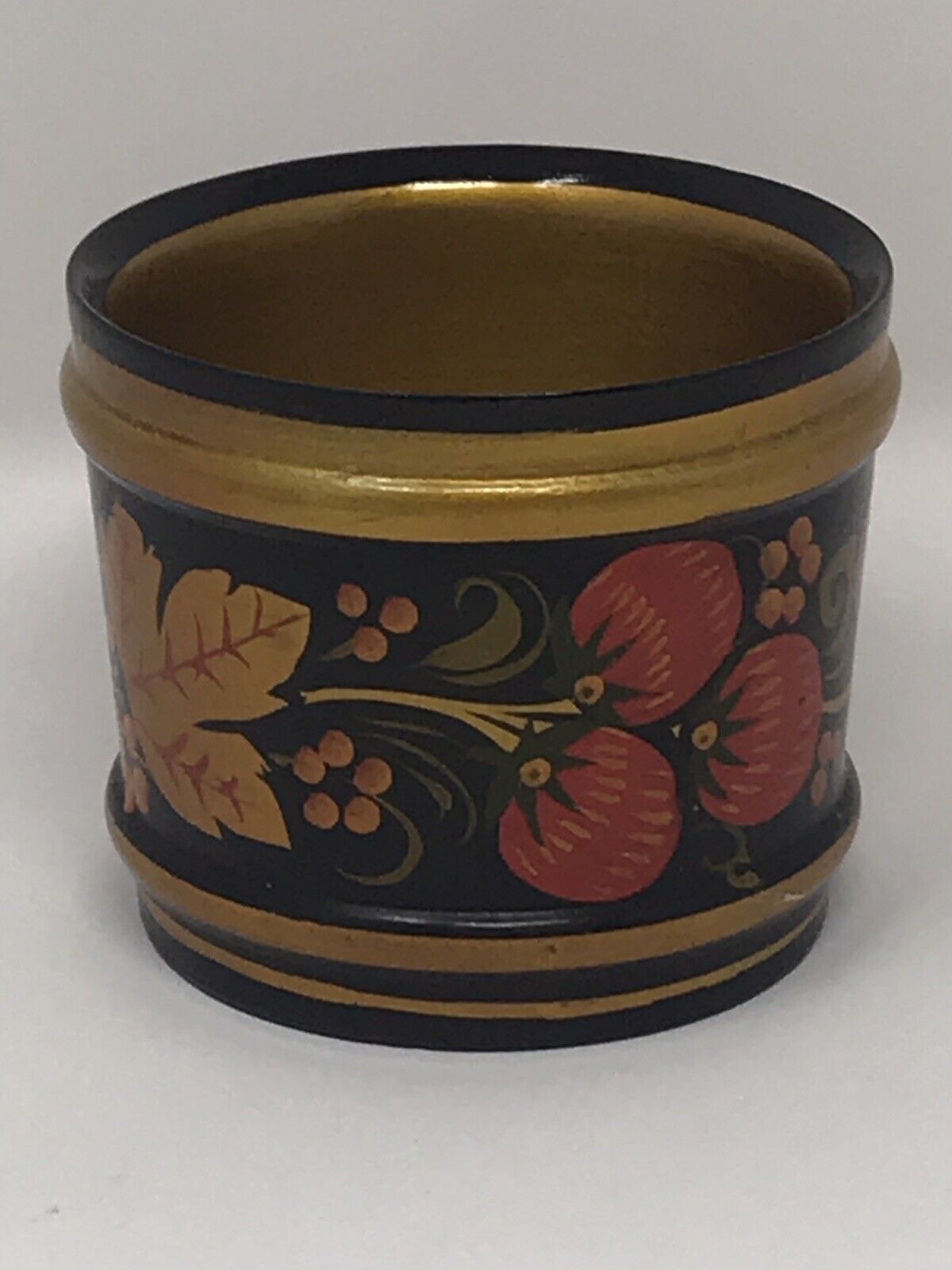 USSR Khokhloma (Hohloma) Hand-painted Wooden Cup 1980s Gold Black Berries MINT