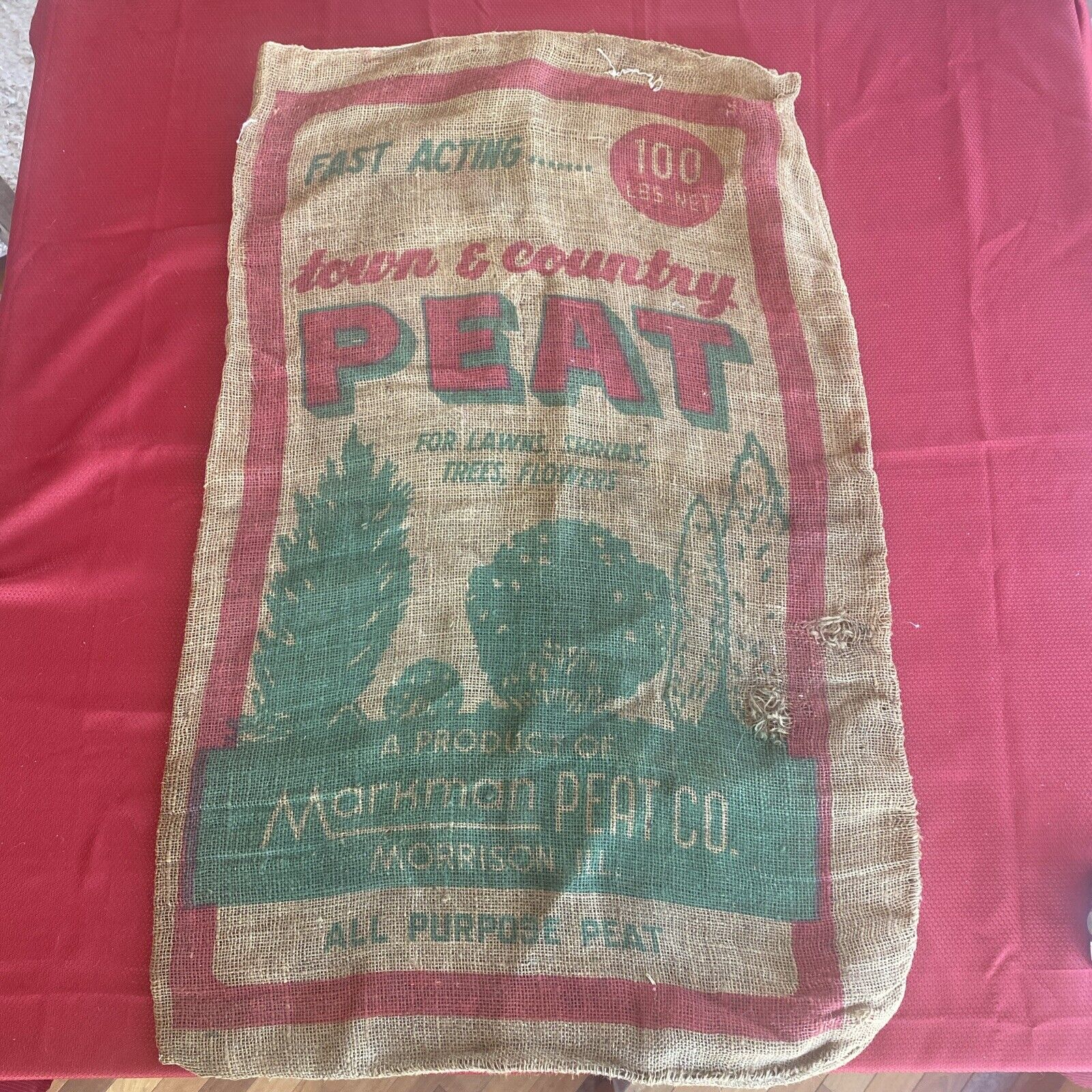Vintage 100 Lb. Burlap Peat Bag 25” X 39” Strong Colors