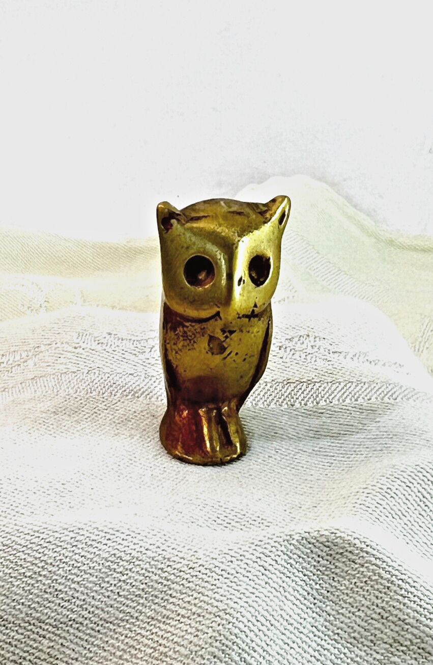 Vintage Solid India Brass Owl Red Eye Enamel