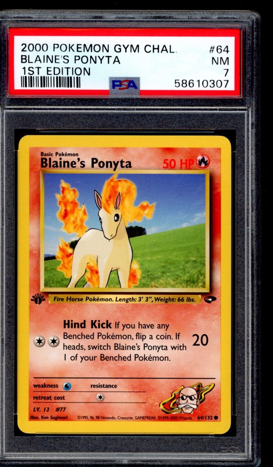 PSA 7 Blaine\'s Ponyta 2000 Pokemon Card 64/132 1st Edition Gym Challenge