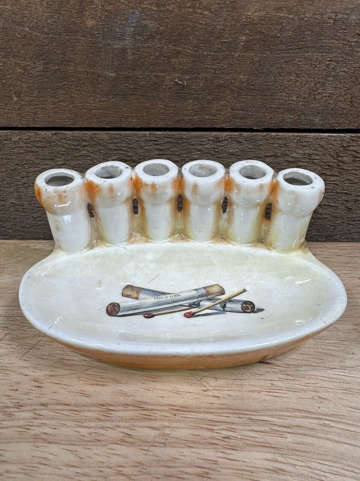 Vintage Ceramic Cigarette Holder Ashtray Czech Slovakia Holds 6 Cigarettes