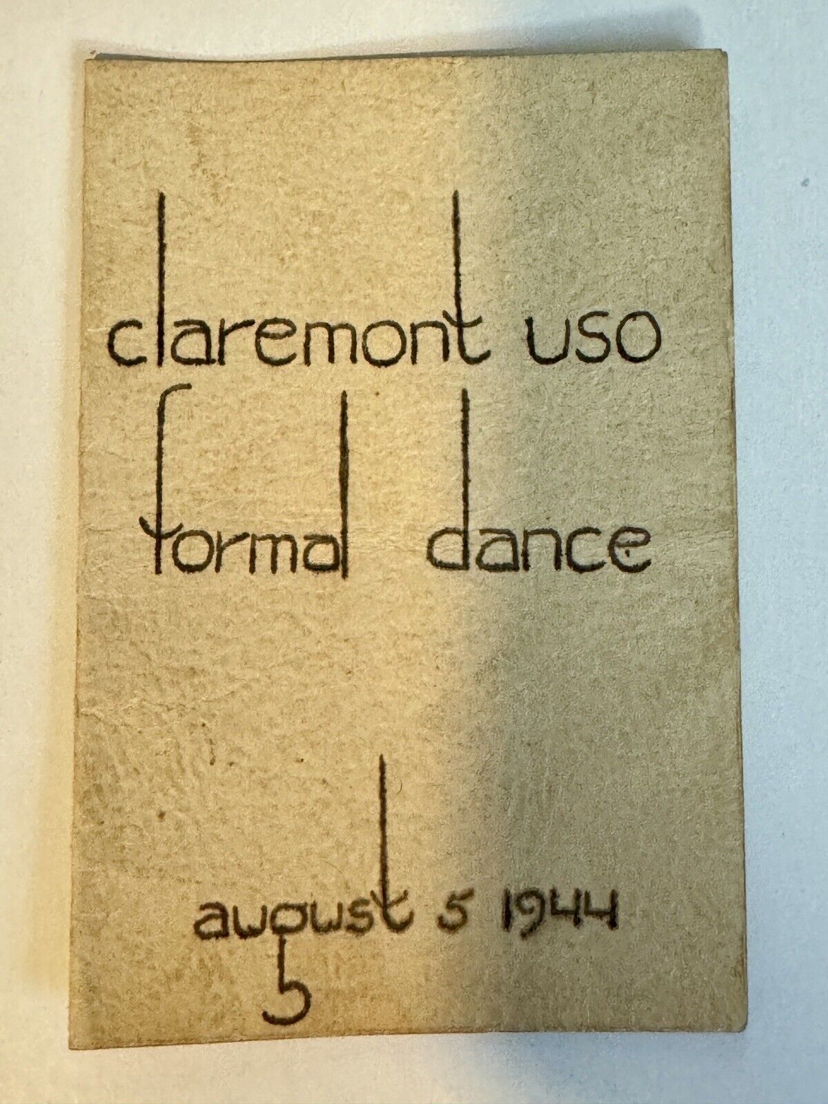 Claremont NH 1944 USO Formal Dance Card WWII War Time Collectible Ephemera