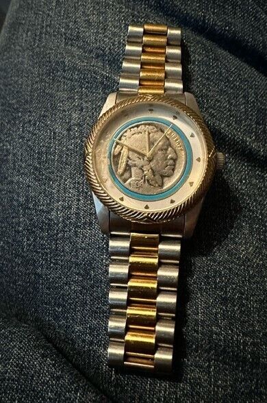 Tribute to the American West, vintage 1936 Indian Head on face,35mm Quartz Watch