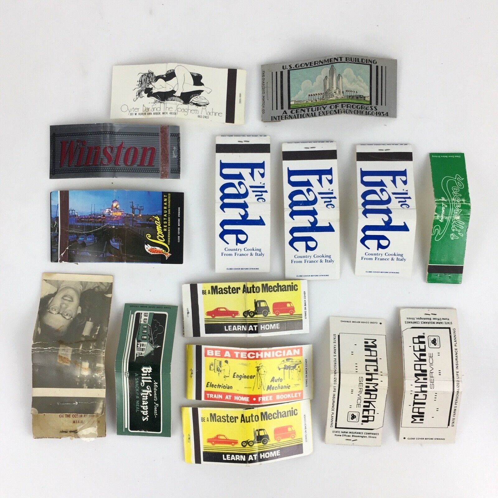 Lot 15 Double Two Sided Printed Match Stems Matchbook Covers Advertising Vintage