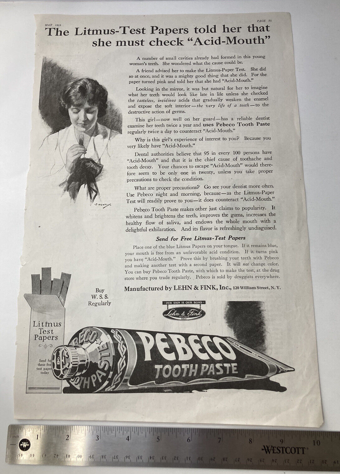 ANTIQUE 1919 Print Ad Pebeco Tooth Paste To Fight Acid-Mouth - Corsets 10x16\