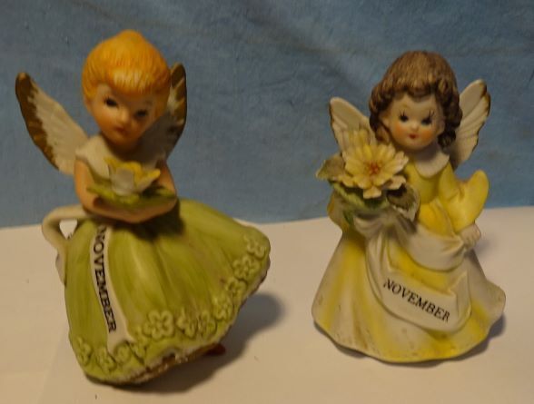 ** PAIR - TWO (2) DIFF - VINTAGE - Birthday Girl ANGELS - for NOVEMBER