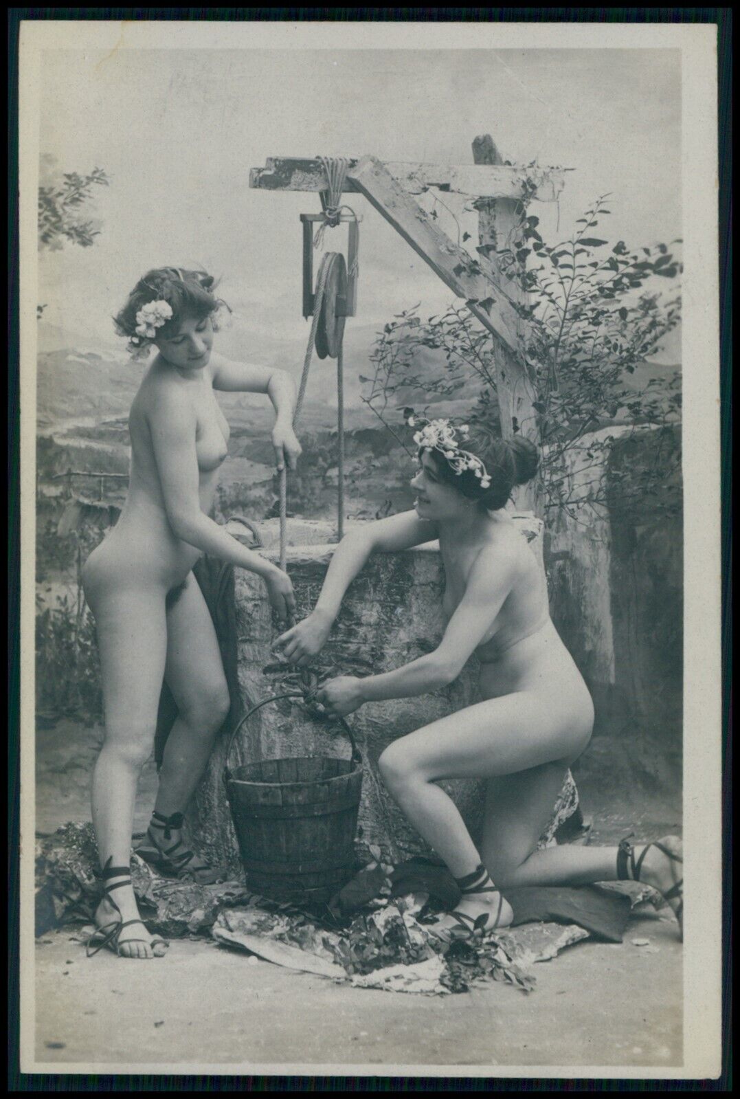 bb French full nude woman Lesbian girls Well original early 1900s photo postcard
