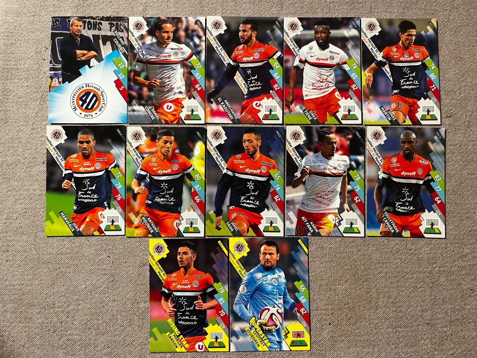 LOT 12 PANINI ADRENALYN XL FOOT 2014/15 TEAM MONTPELLIER MINT ROOKIE CARDS