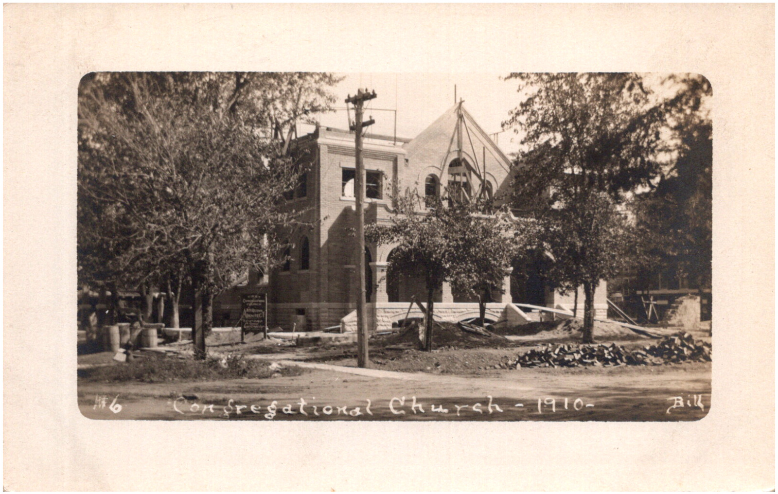 Congregational Church Under Construction Great Bend Kansas 1910 RPPC Postcard