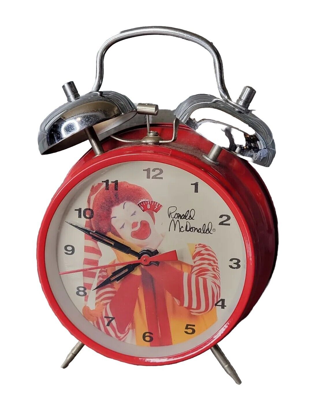 Vtg Wind Up Alarm Clock Ronald McDonald red yellow white Retro 80s 90s y2k