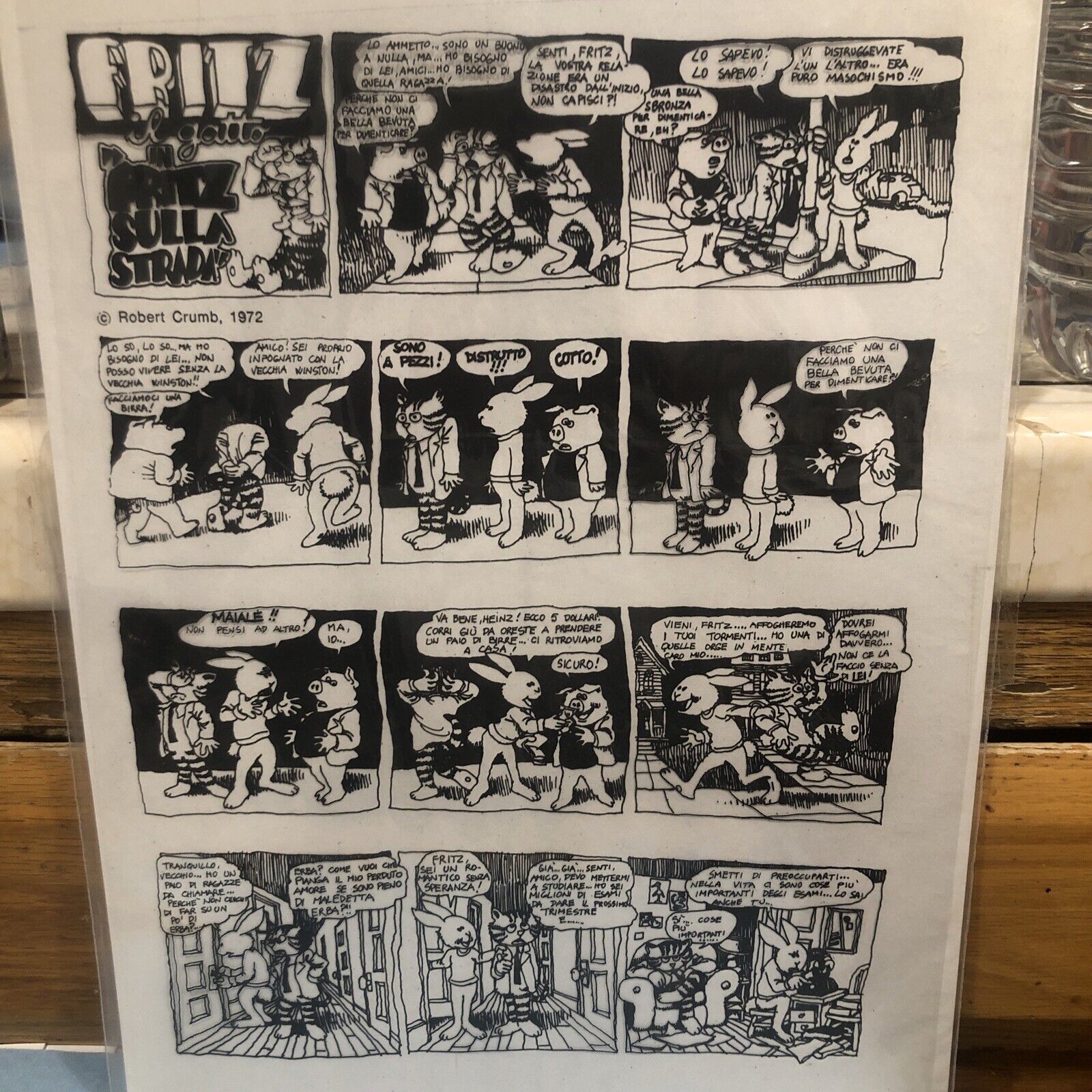 Robert crumb fritz the cat in Italian panels story print sheet 1972 Transparent￼