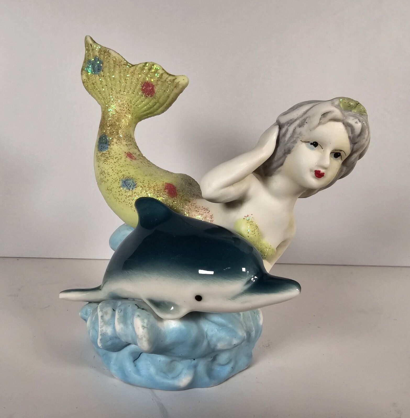Old World mermaid with dolphin figurine 5\
