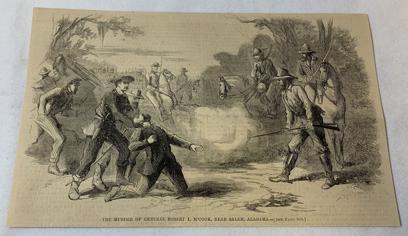 1862 magazine engraving~ MURDER OF GENERAL ROBERT L McCOOK near Salem,Alabama