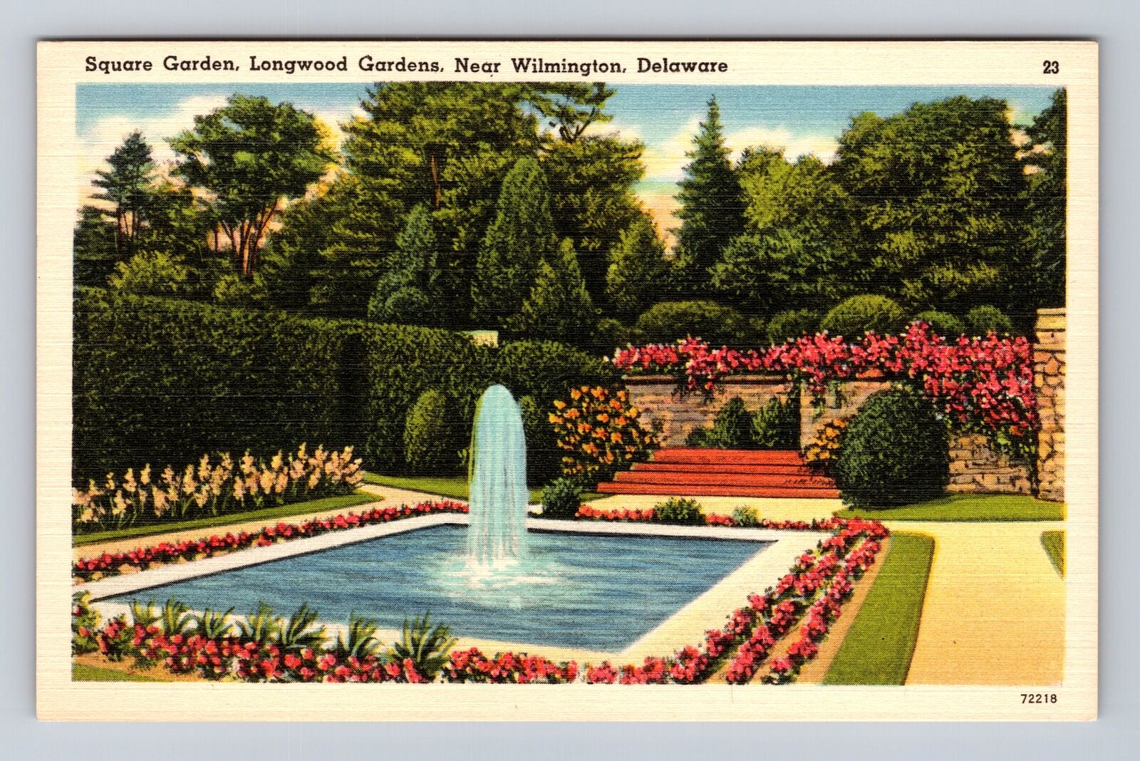Wilmington DE-Delaware, Square Garden, Longwood Gardens, Vintage Postcard