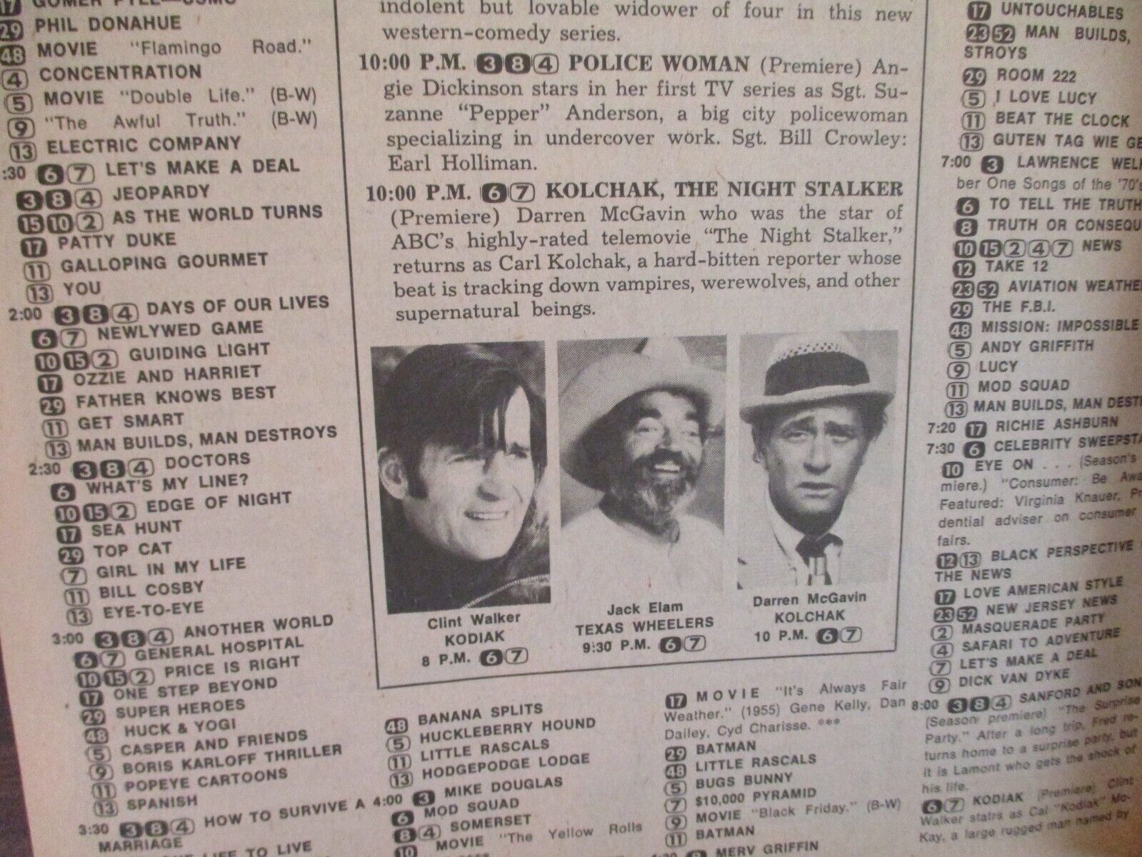 9/1974 Philadelphia Inquirer TV Week Mag(KODIAK/CLINT WALKER/RHODA/NIGHT STALKER