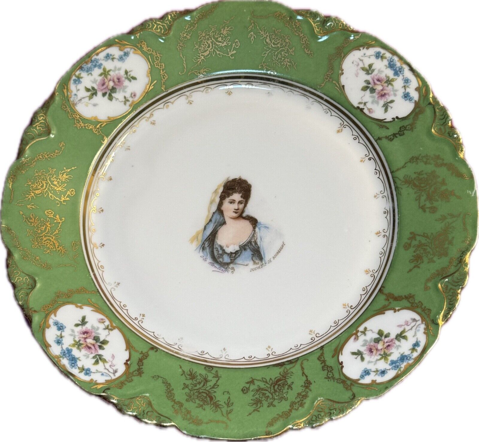 *RARE* AUSTRIAN PLATE w/DE MONTERO HAND-PAINTED LADY by KARLSBAD LS&S, EXCELLENT