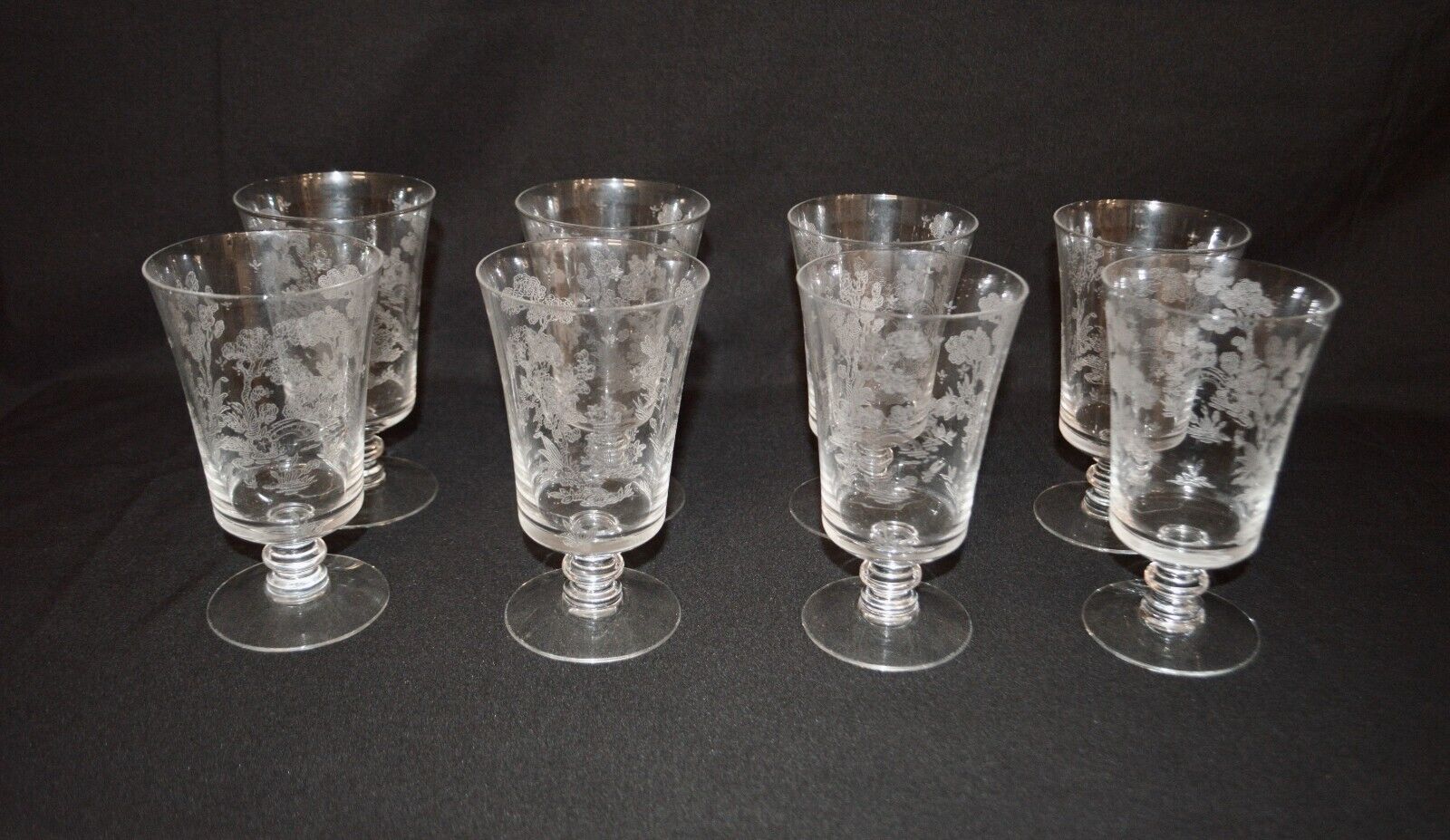 Fostoria Willow Footed Iced Tea Vintage Crystal Tumbler, Etch 335 (Set of 8)