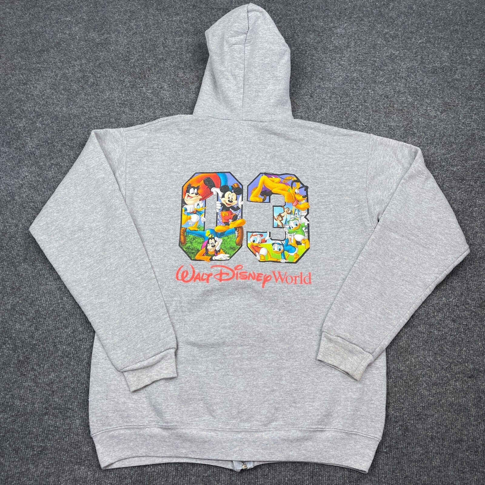 Vintage 2003 Disney World Hoodie Youth Kids Size XL Gray Full Zip Sweatshirt