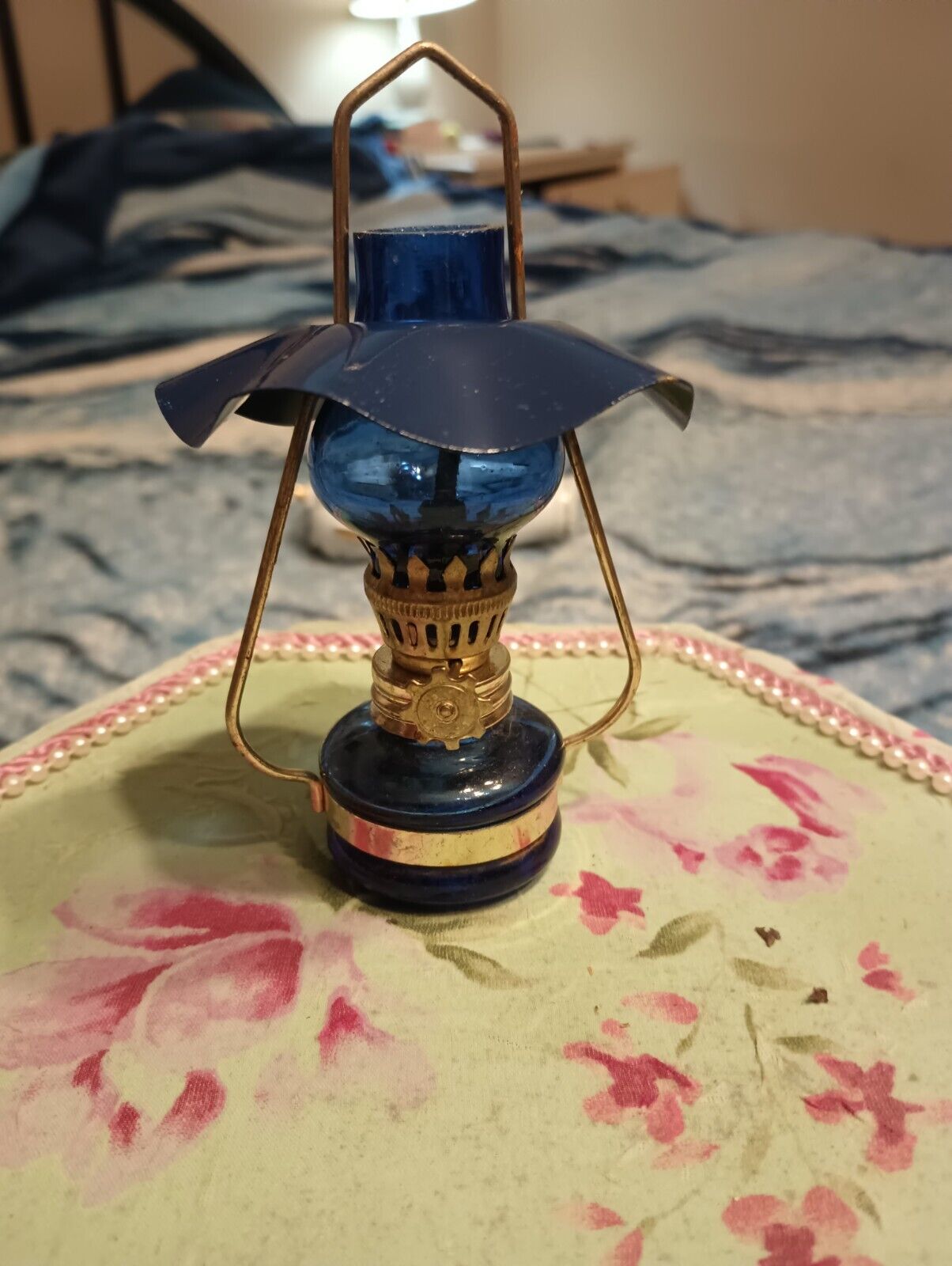Mini Cobalt Blue Oil Lamp with Blue Canopy Shade