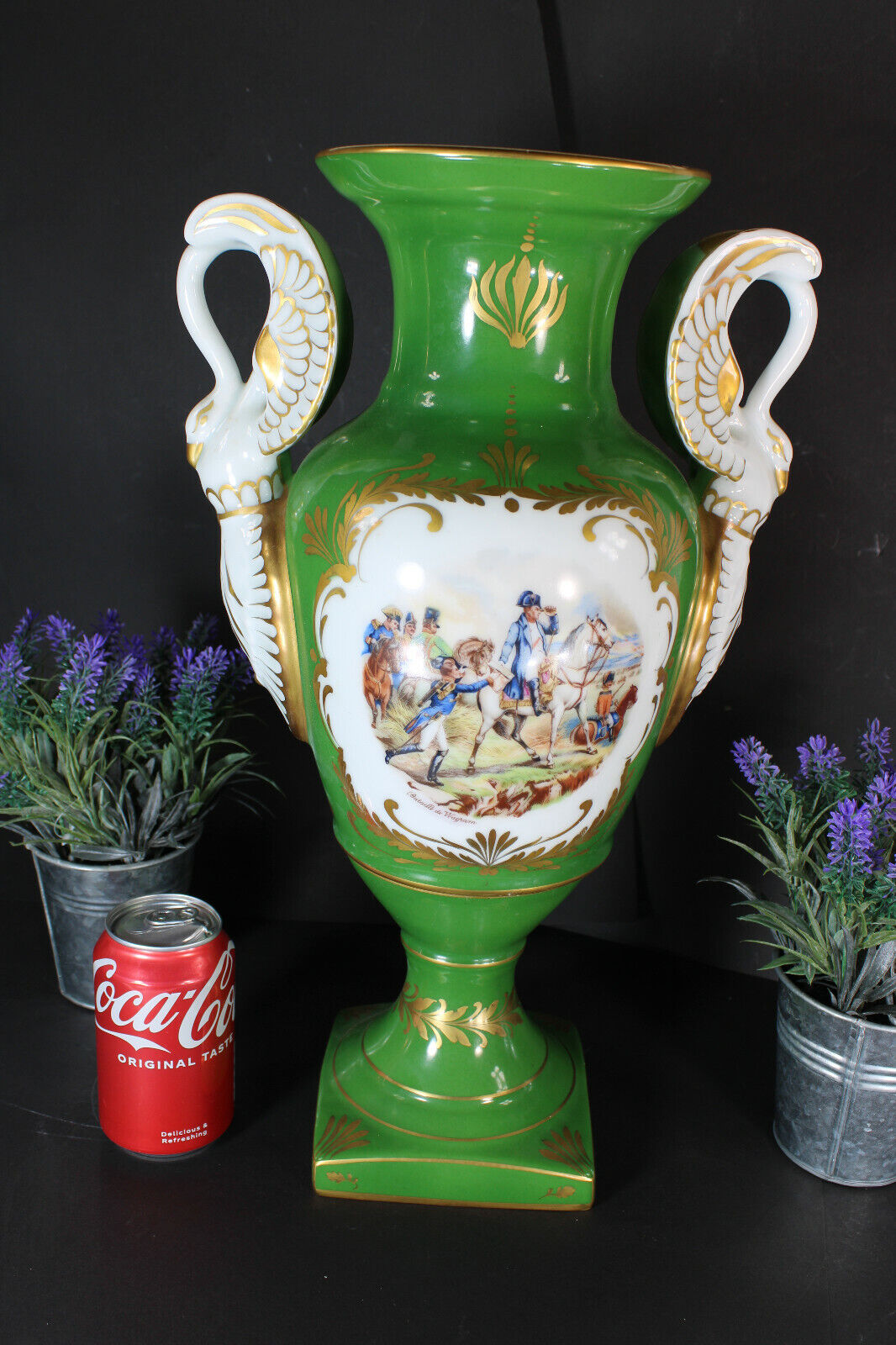 LARGE French porcelain de couleuvre marked vase napoleon battle swan handles