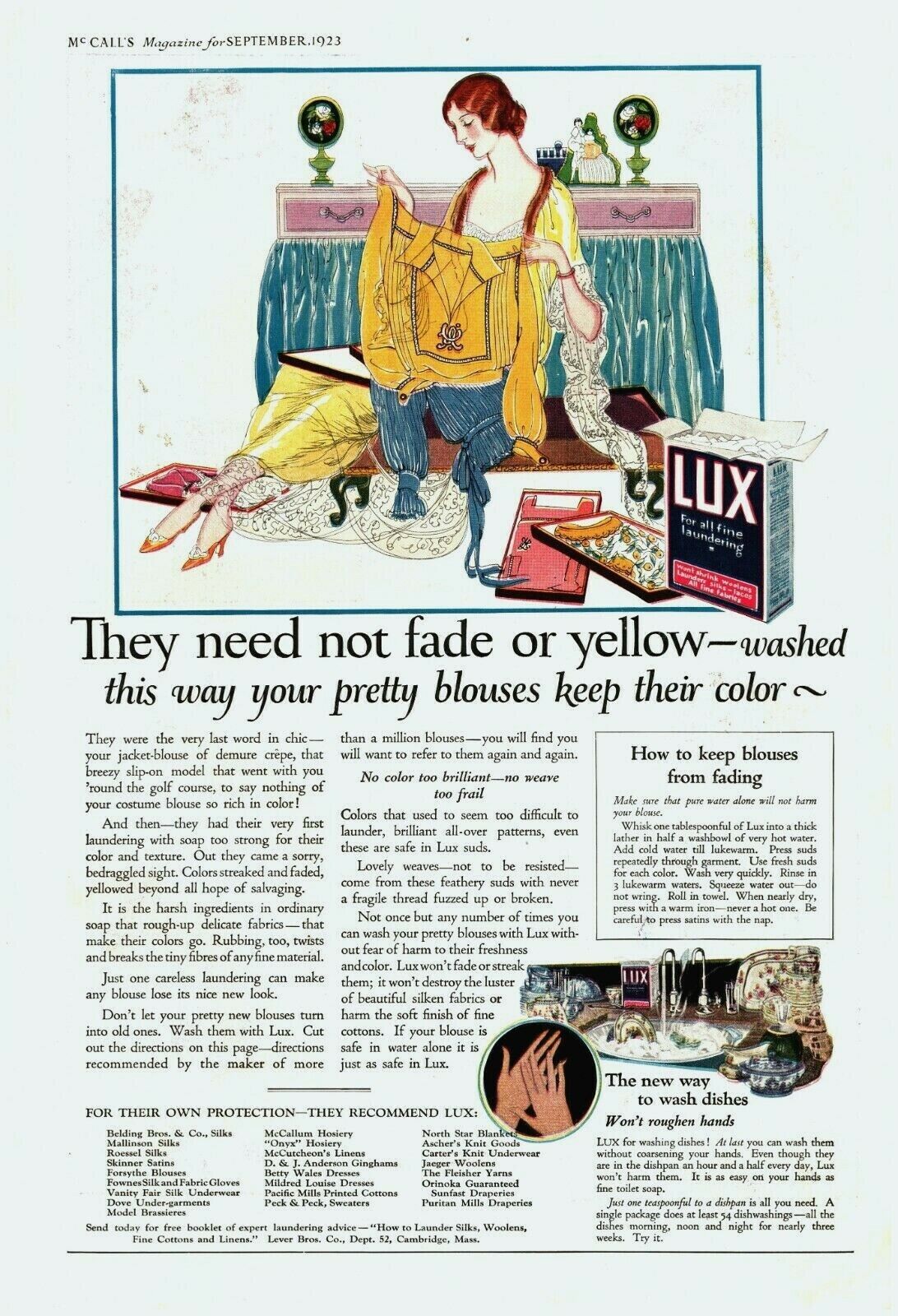 1923 Lux Soap Detergent Vintage Print Ad Housewife Laundry Blouses Dishes Hands 