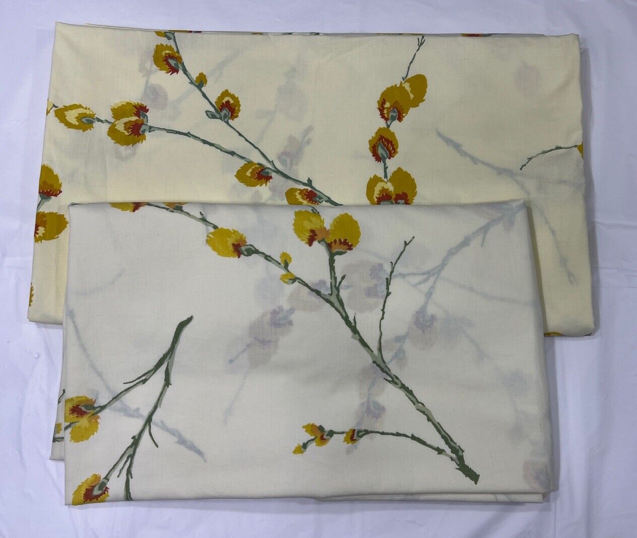 Vintage 1970s Fieldcrest Full Double Sheets Flat Fitted Yellow Floral Muslin