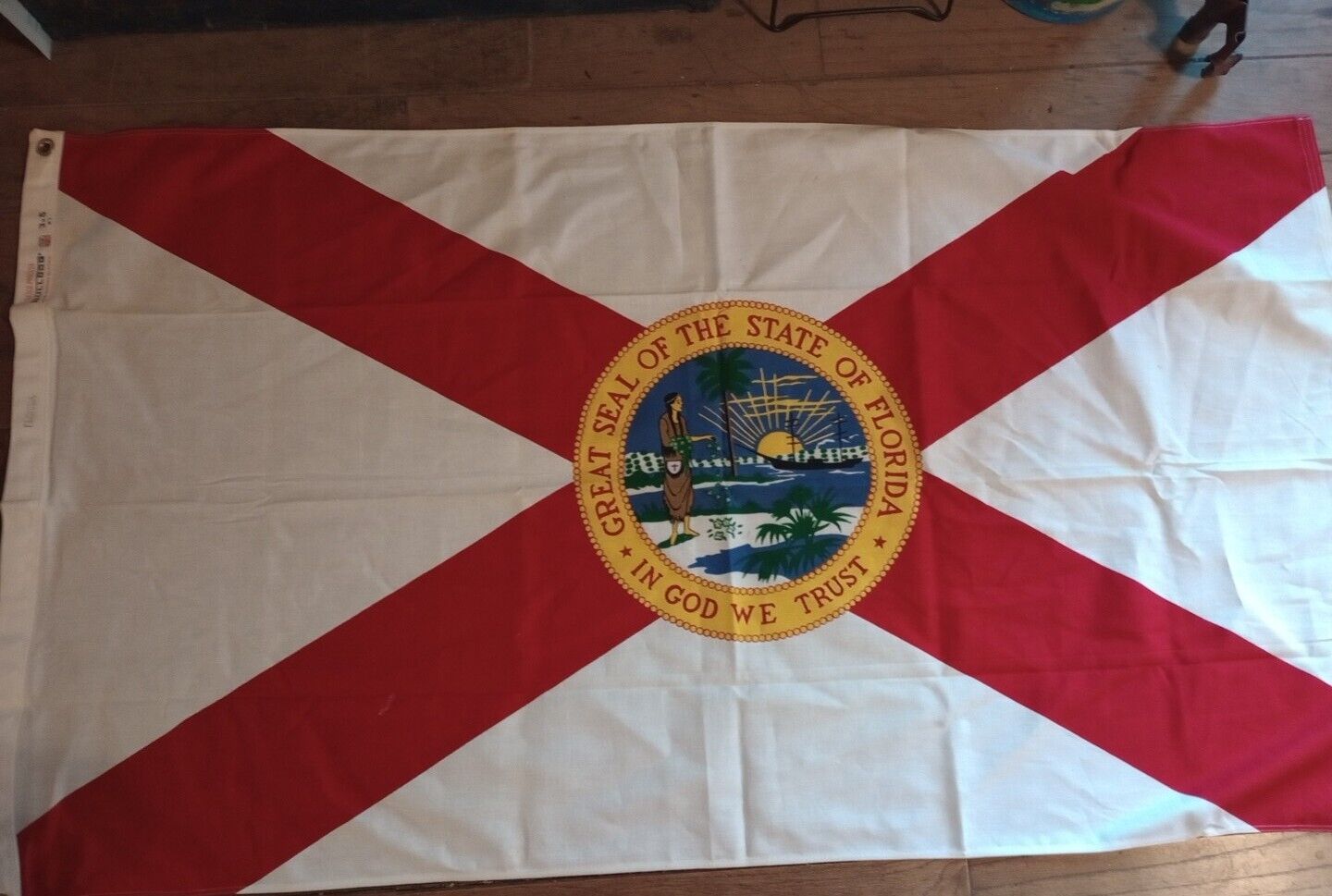 Vtg High Quality 1950\'s Florida State Flag 100% Cotton Bulldog 35x61 Bettra 