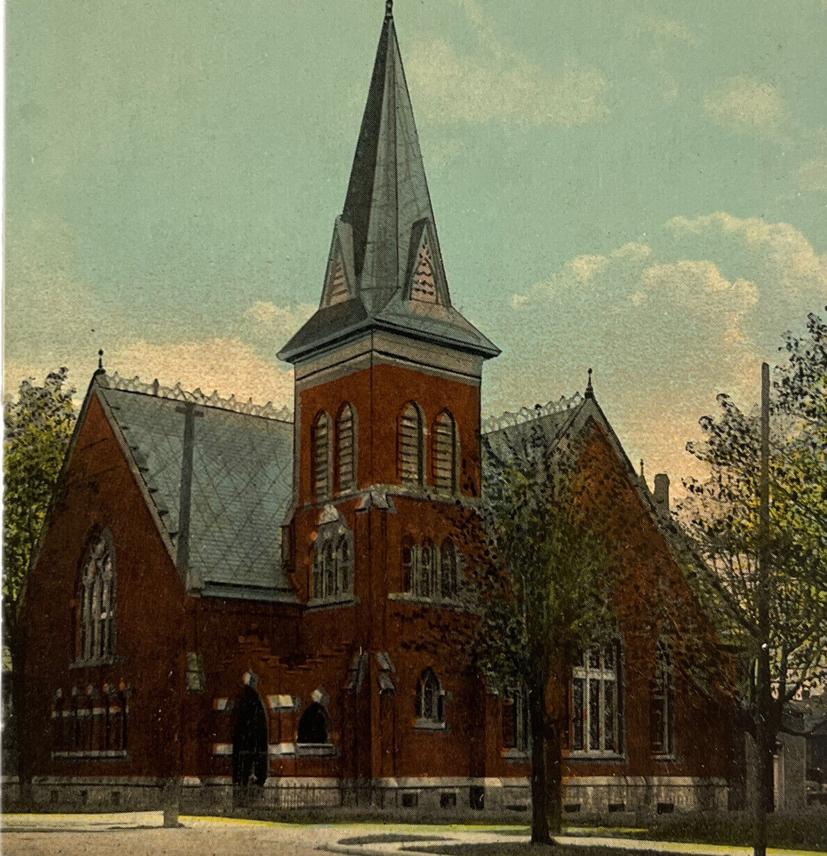 Antique Early 1900s Ephemera Lithograph Postcard First M.E. Church Frankfurt, IN