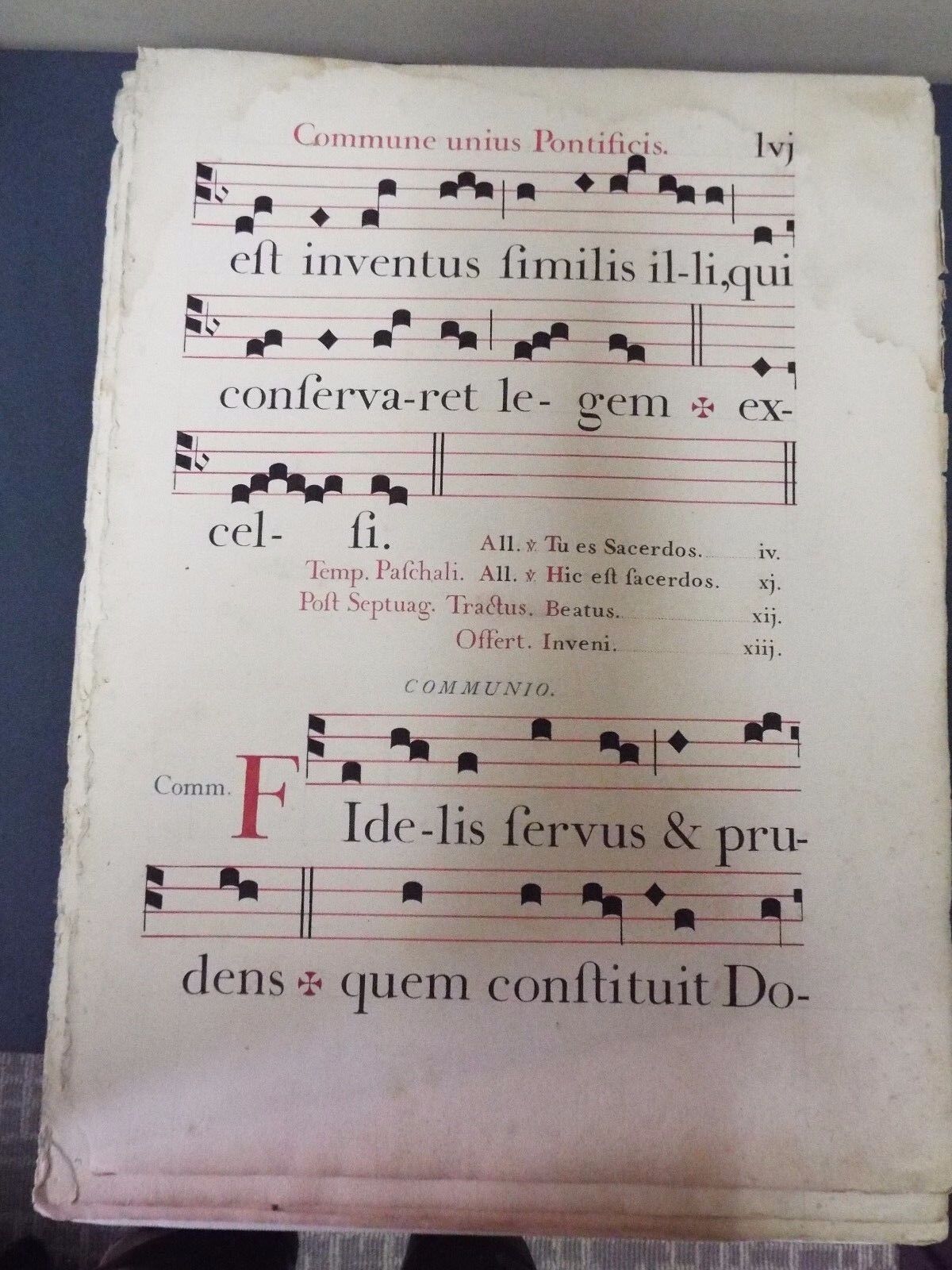 Very Large Antiphonal Page - Circa 1800's-- great quality thick  paper 