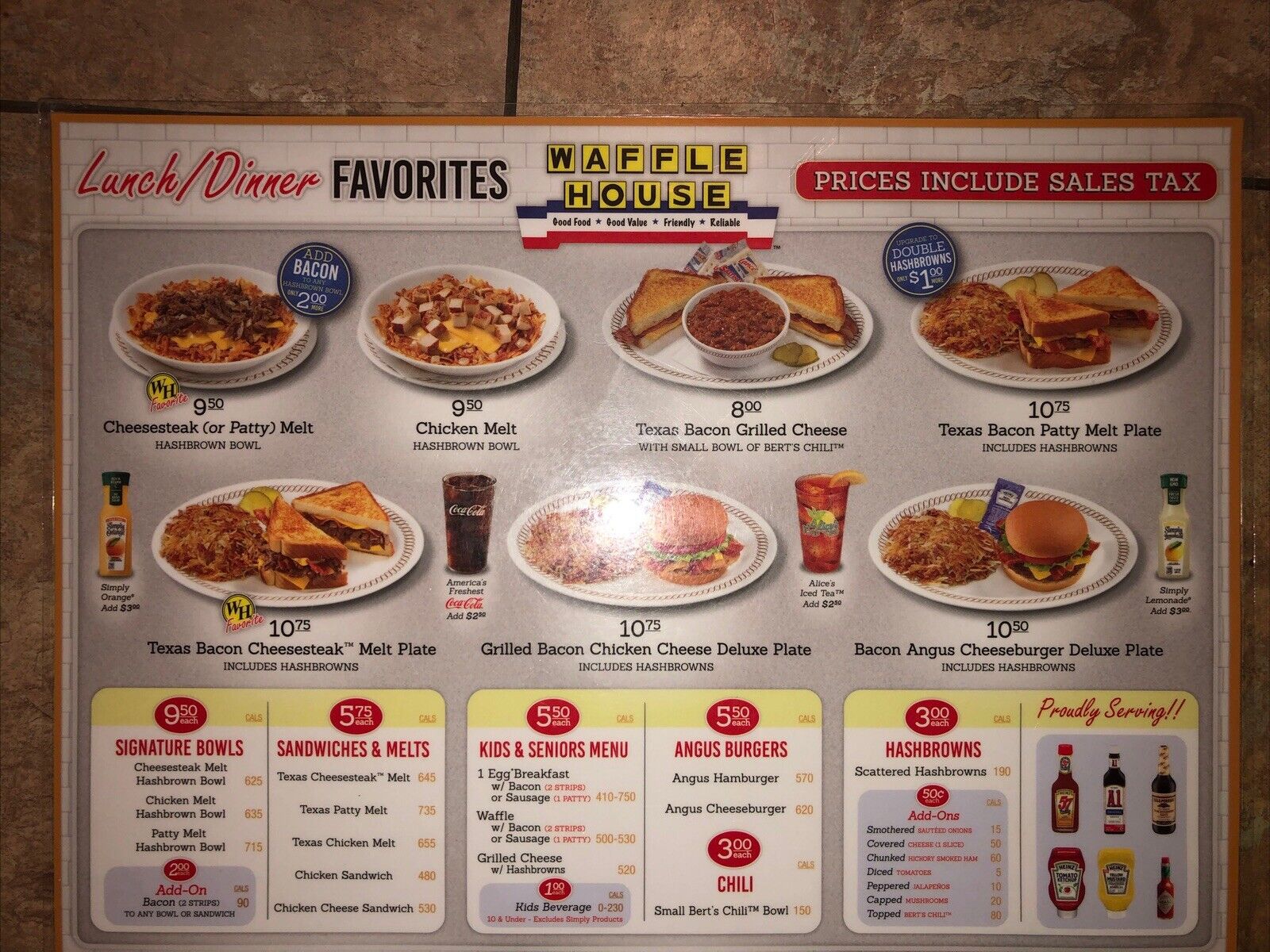 WAFFLE HOUSE PLACEMAT-- LAMINATED MENUS 2023 - Collector Item - Dramatic Play