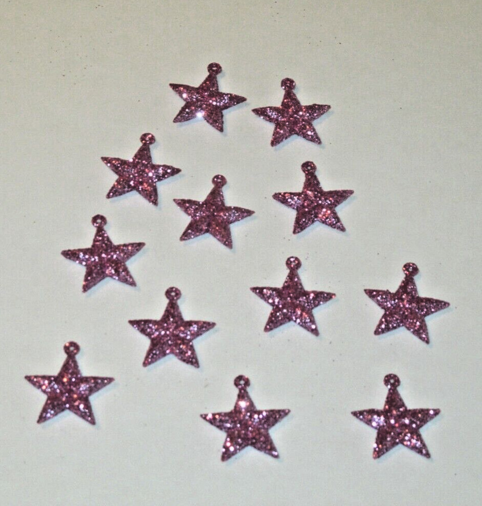 Christmas Pink Stars Micro Ornaments 25mm for Miniature Decorations, 12 Total