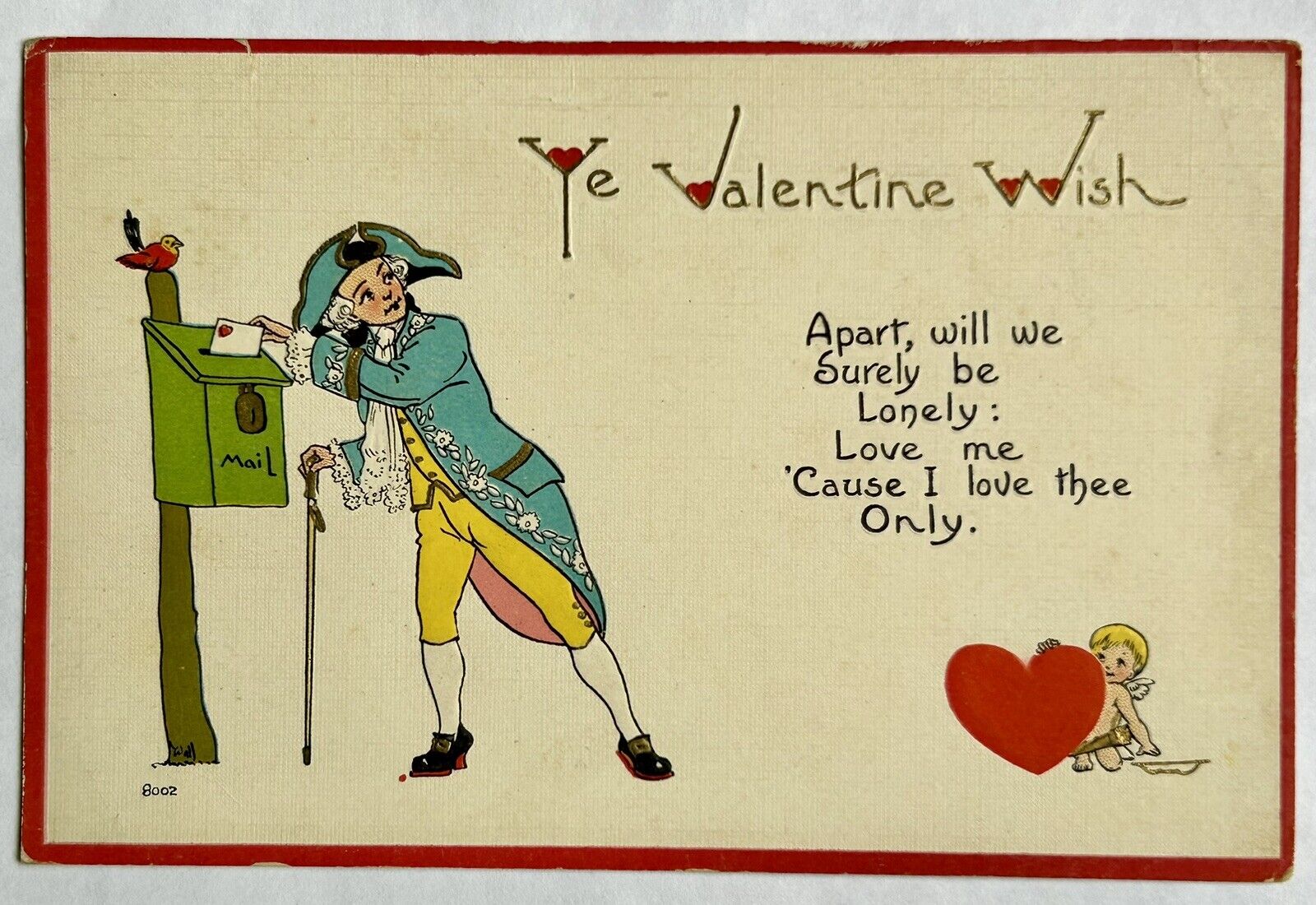 Valentines Wish. Early 1900s postcard. Love and romance. Hearts