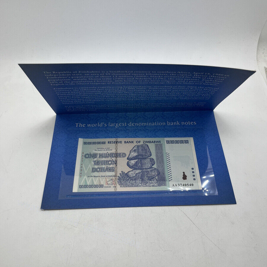 1pc ZIM $100 One Hundred Trillion Dollars Zimbabwe Blue Banknotes with envelope