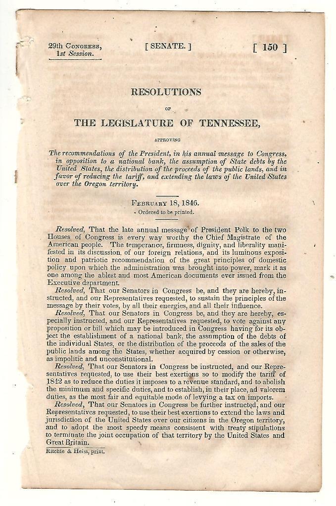 Tennessee Legislature Resolutions Re: Approval President Polk\'s Annual Message
