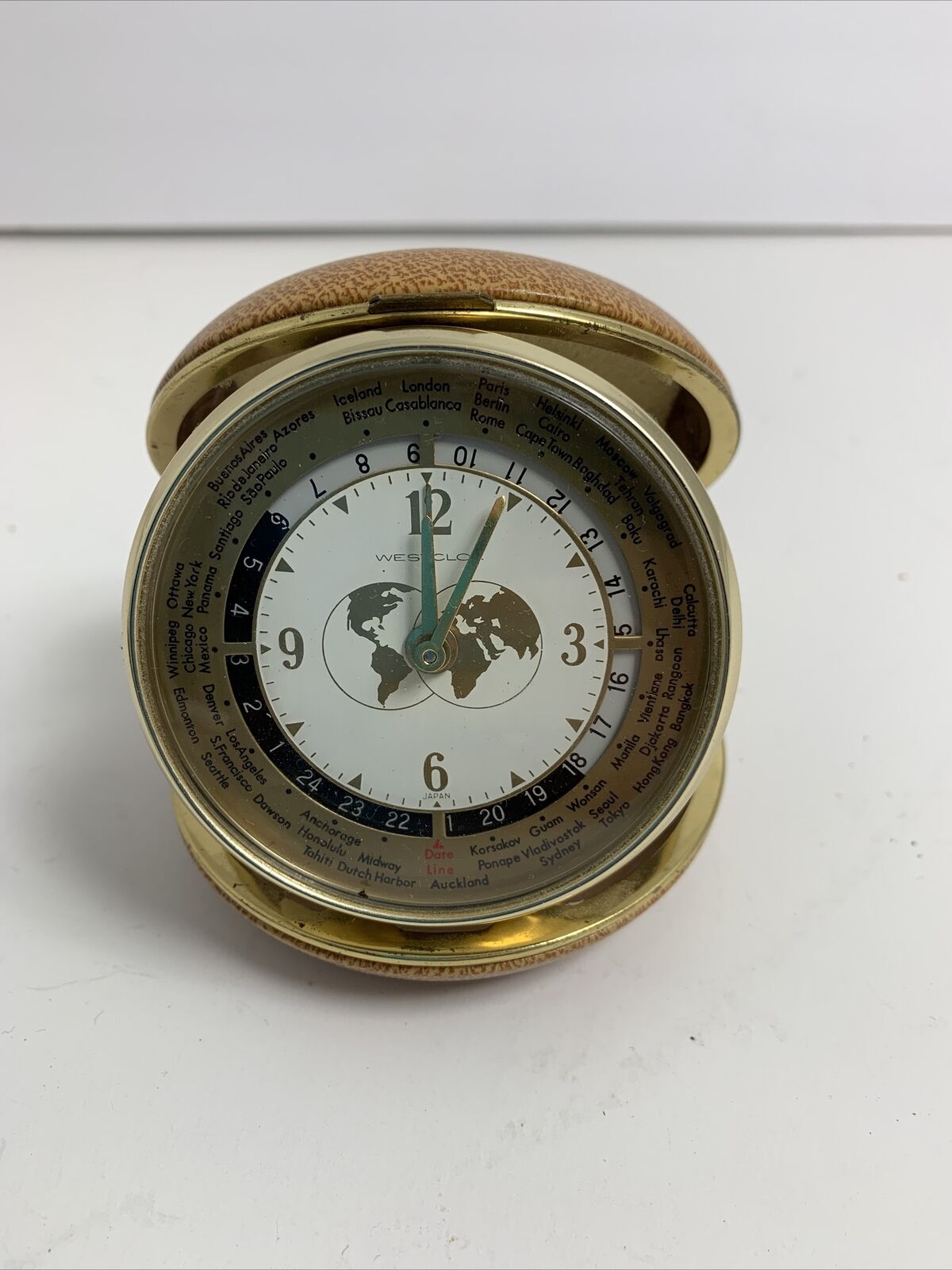  Vintage Westclox Round World Travel Folding Alarm Clock Japan