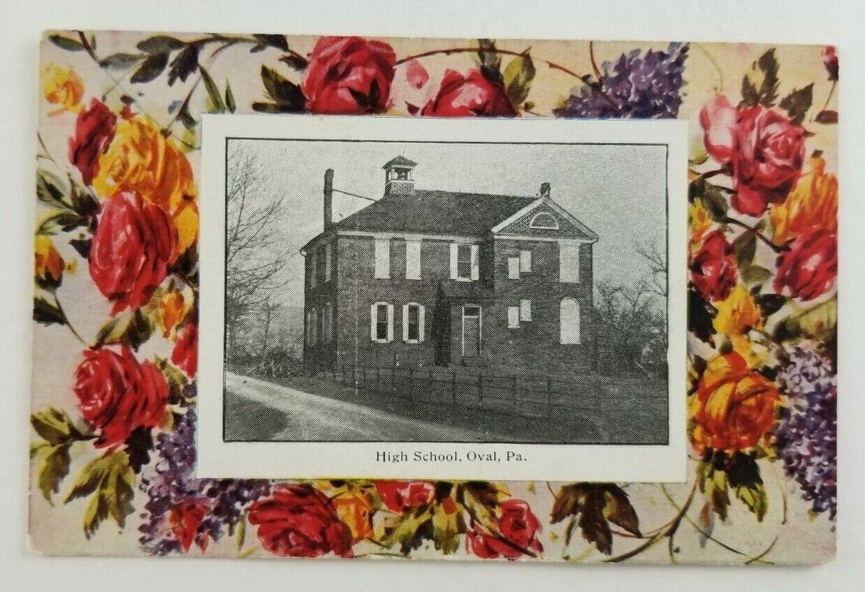 Postcard Vintage High School in Oval Pennsylvania 