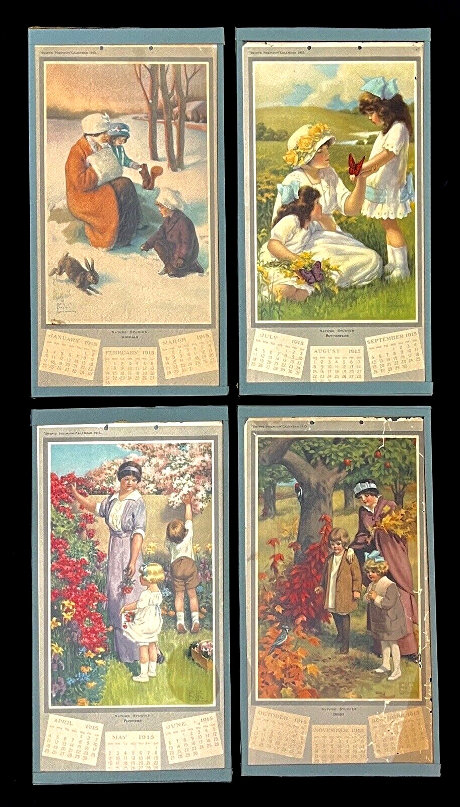 XRARE Antique SWIFT\'S PREMIUM 1915 Calendars - Set of 4 - FULL YEAR (#358)