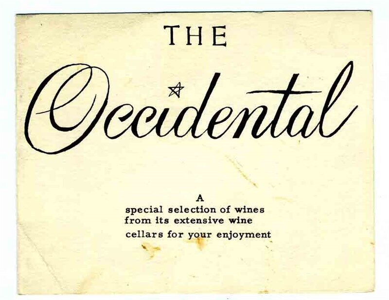 The Occidental Special Selection Wine List  1950\'s Washington DC 