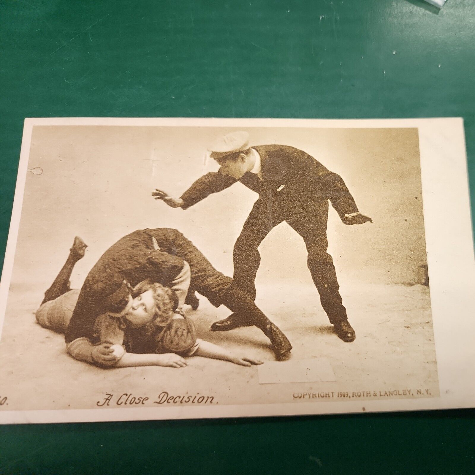 1909 Baseball Image w Kiss Glove Ball Postcard A Close Decision Card JRTR 17