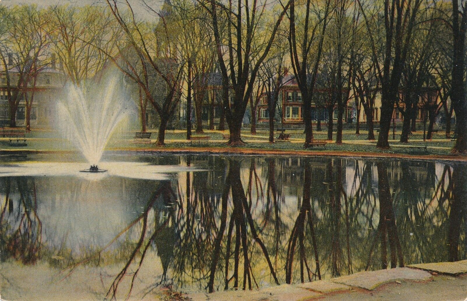 LAWRENCE MA – Fountain and Pond on Common Rotograph Postcard - 1912