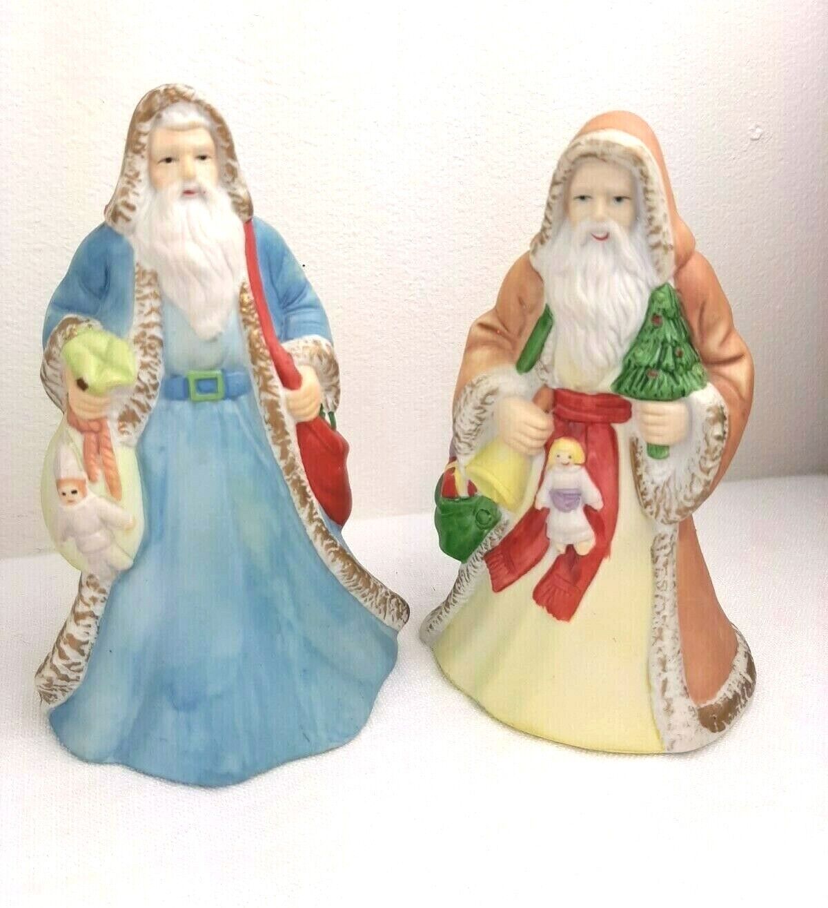 Vtg 2 Santa Clause Porcelain Bell Figurine 5\