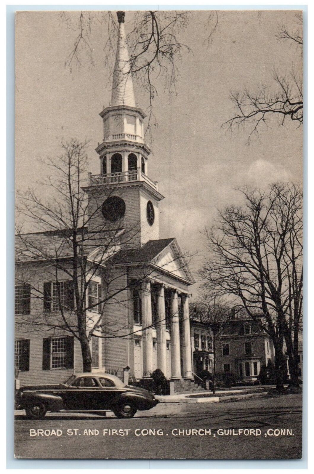 c1940\'s Broad St. & First Congregational Church Guilford Connecticut CT Postcard