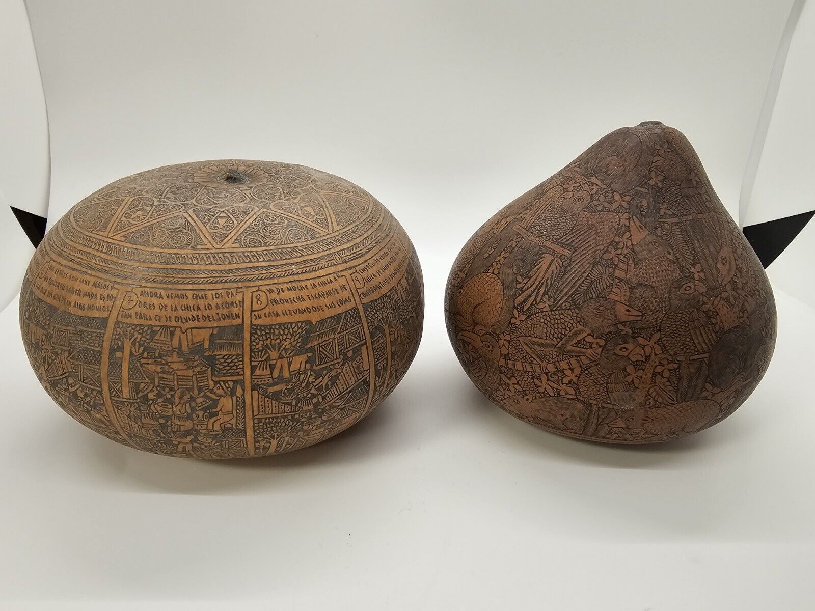 Vtg Peruvian Folk Art Gourd Engraving Very Intricate Apolonia Dorregaray? 
