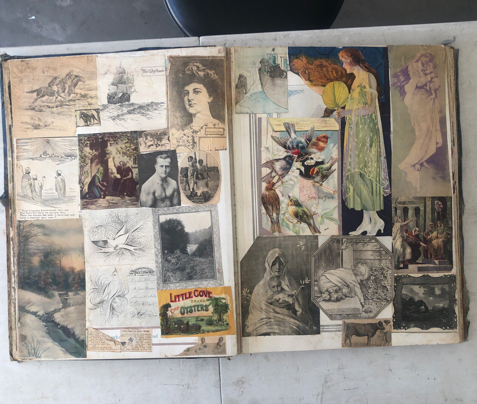 33” GIANT Antique Scrap Book  Prints Drawings Characters Fashion Labels Cartoons