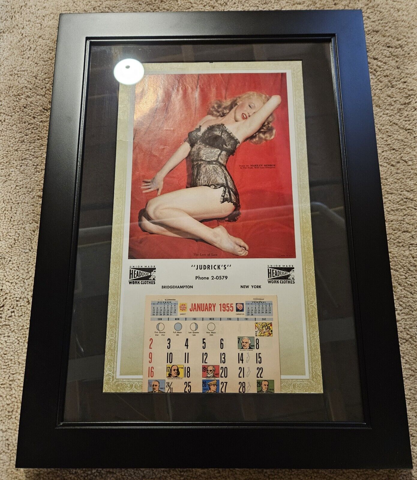 Vintage Marilyn Monroe Calendar - 1955 The Lure Of Lace. Professionally Framed. 