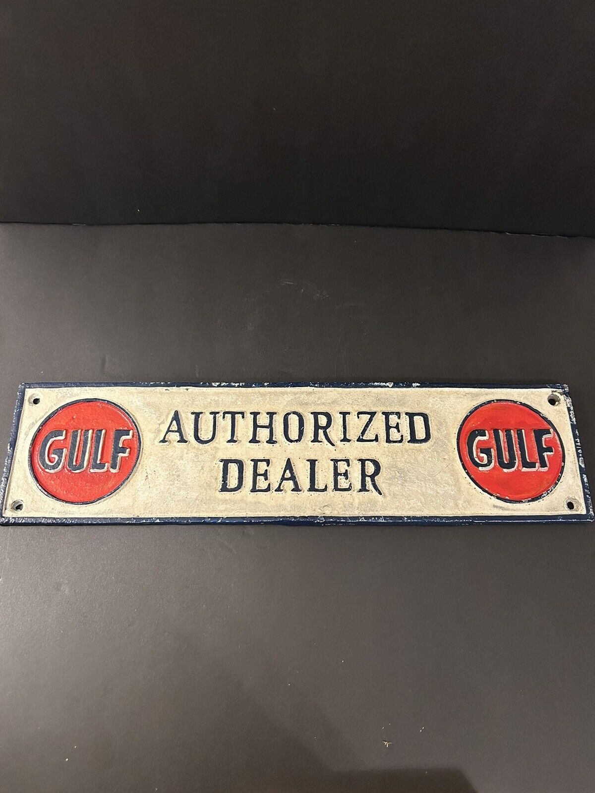 Gulf Authorized Dealer Cast Iron Sign Gas Oil Garage Vintage Style Wall Decor