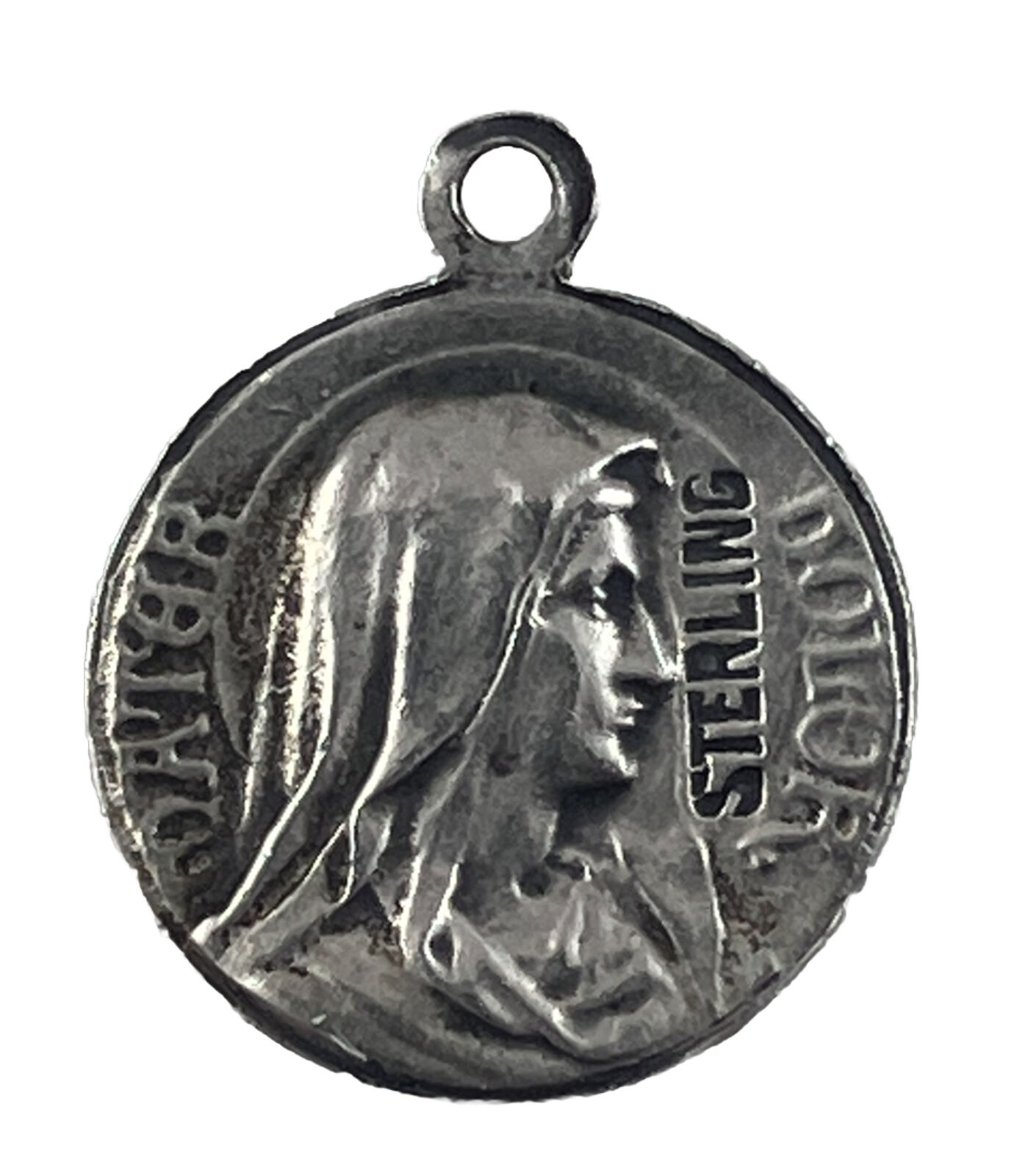 Vintage Sterling Silver Mater Dolor & Sacred Heart Jesus Religious Medal 0.9g